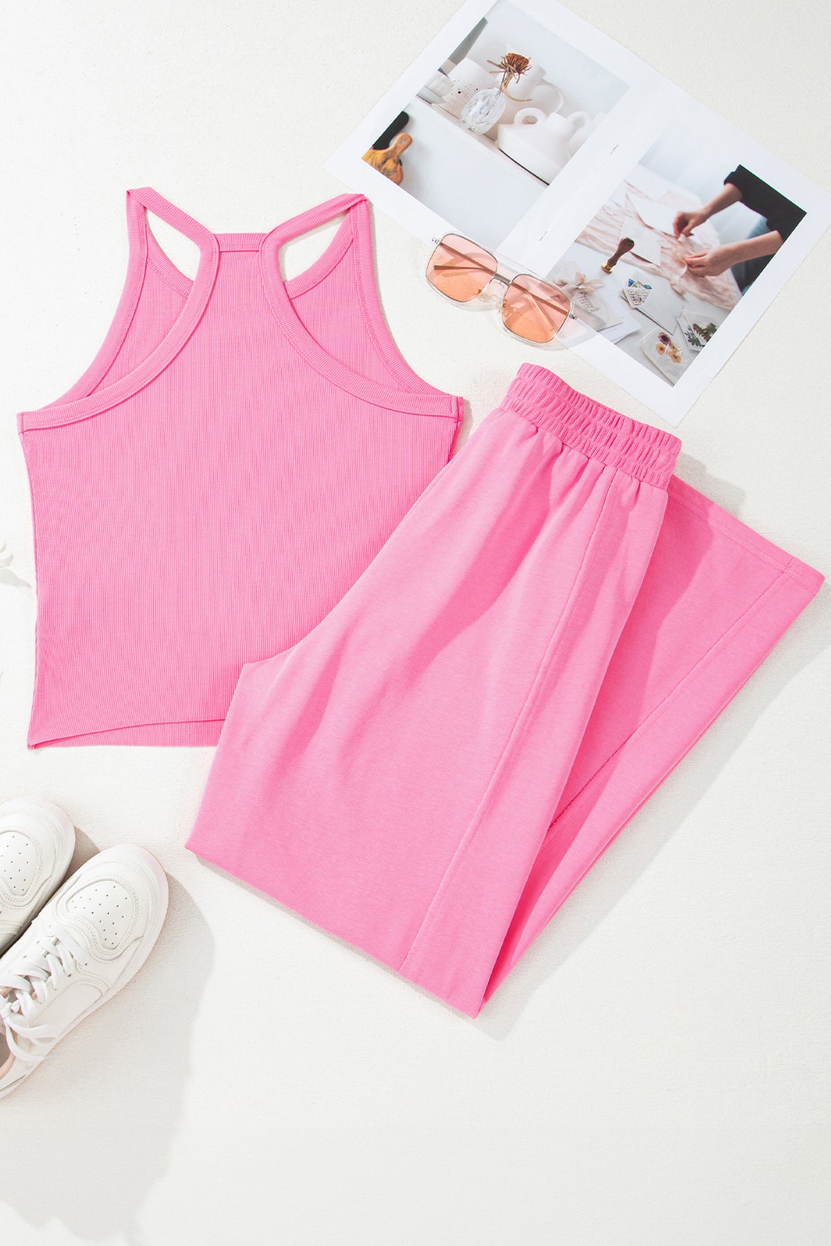 Sachet Pink Ribbed Tank Top and Sweatpants Set