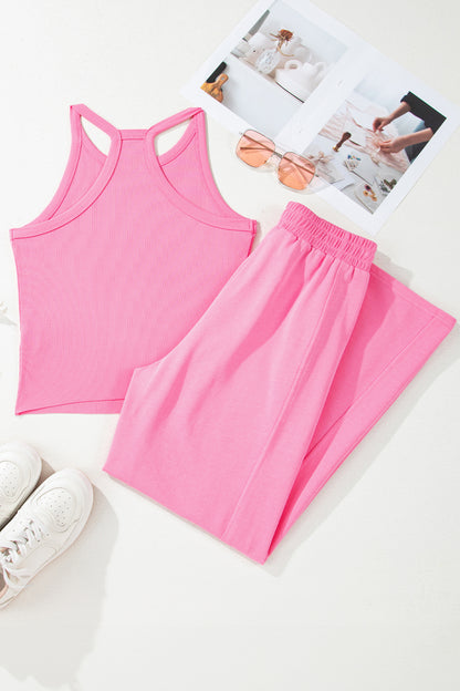 Sachet Pink Ribbed Tank Top and Sweatpants Set