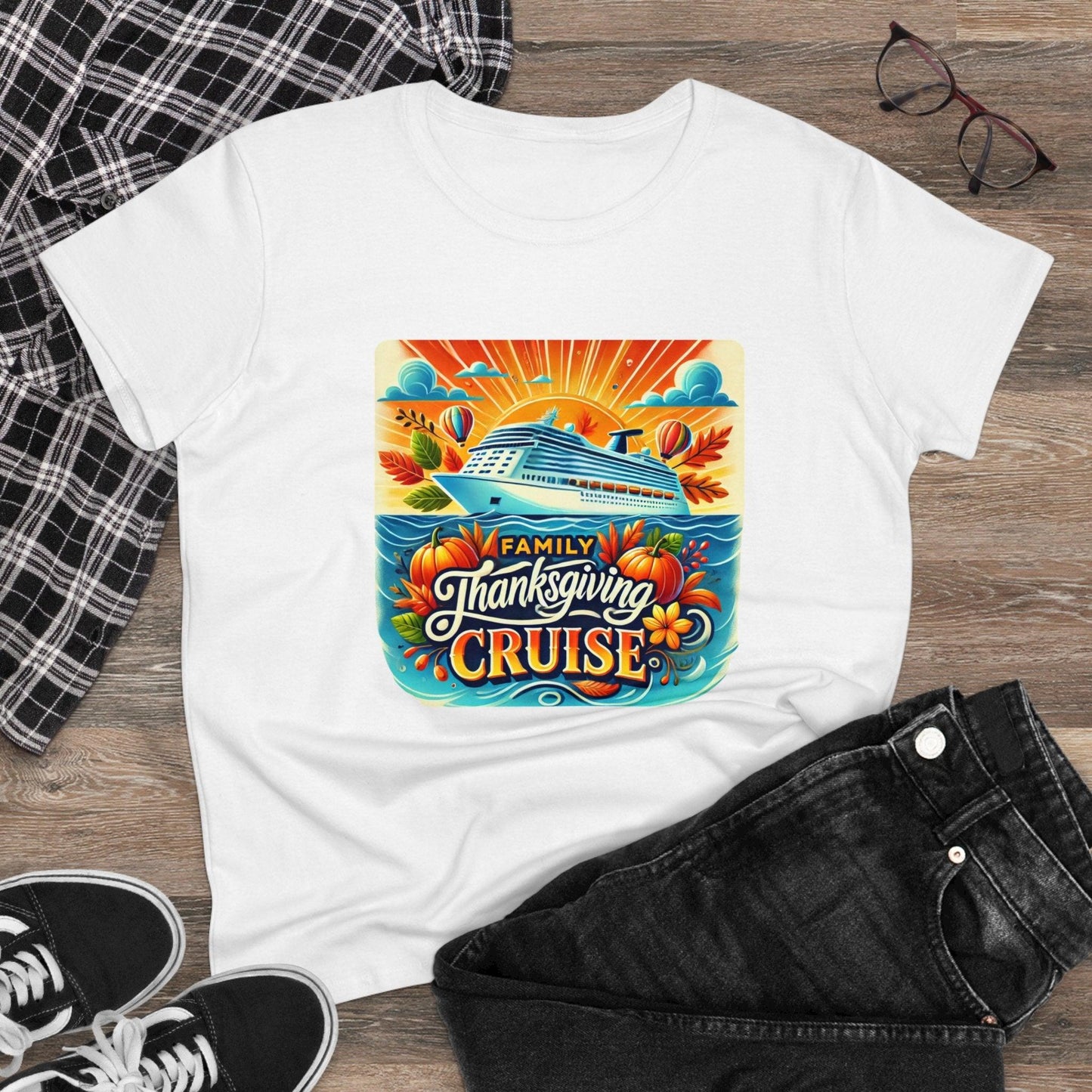 Family Thanksgiving Cruise - Gobble 'til You Wobble! 🚢🍂 Women's Midweight Cotton Tee - Whippie's
