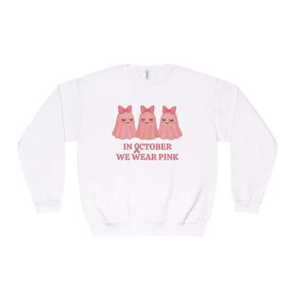 In October We Wear Pink: Cute Ghost Unisex Crewneck Sweatshirt - Whippie's
