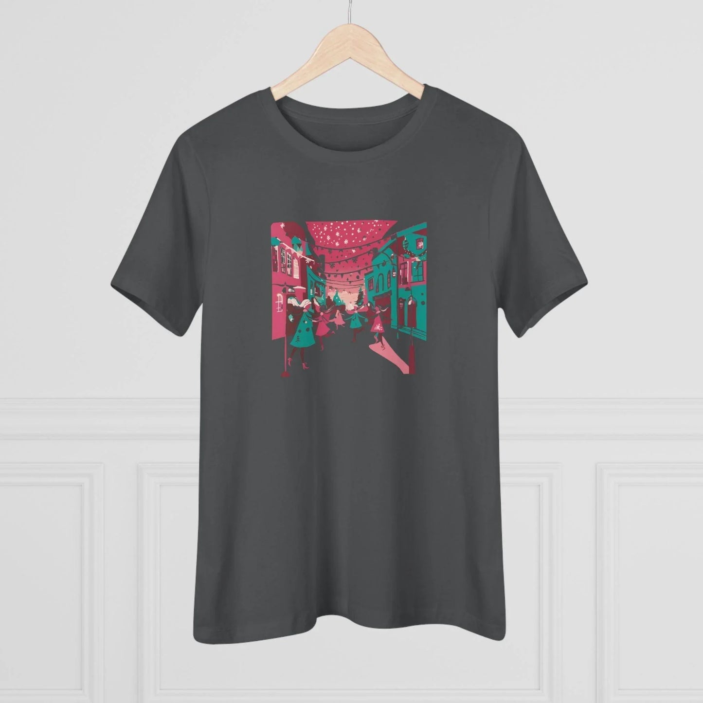 Pink and Teal Holiday Village - Women's Softstyle Tee - Whippie's