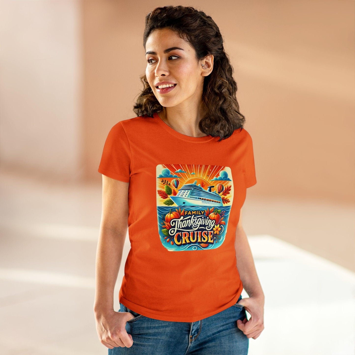 Family Thanksgiving Cruise - Gobble 'til You Wobble! 🚢🍂 Women's Midweight Cotton Tee - Whippie's