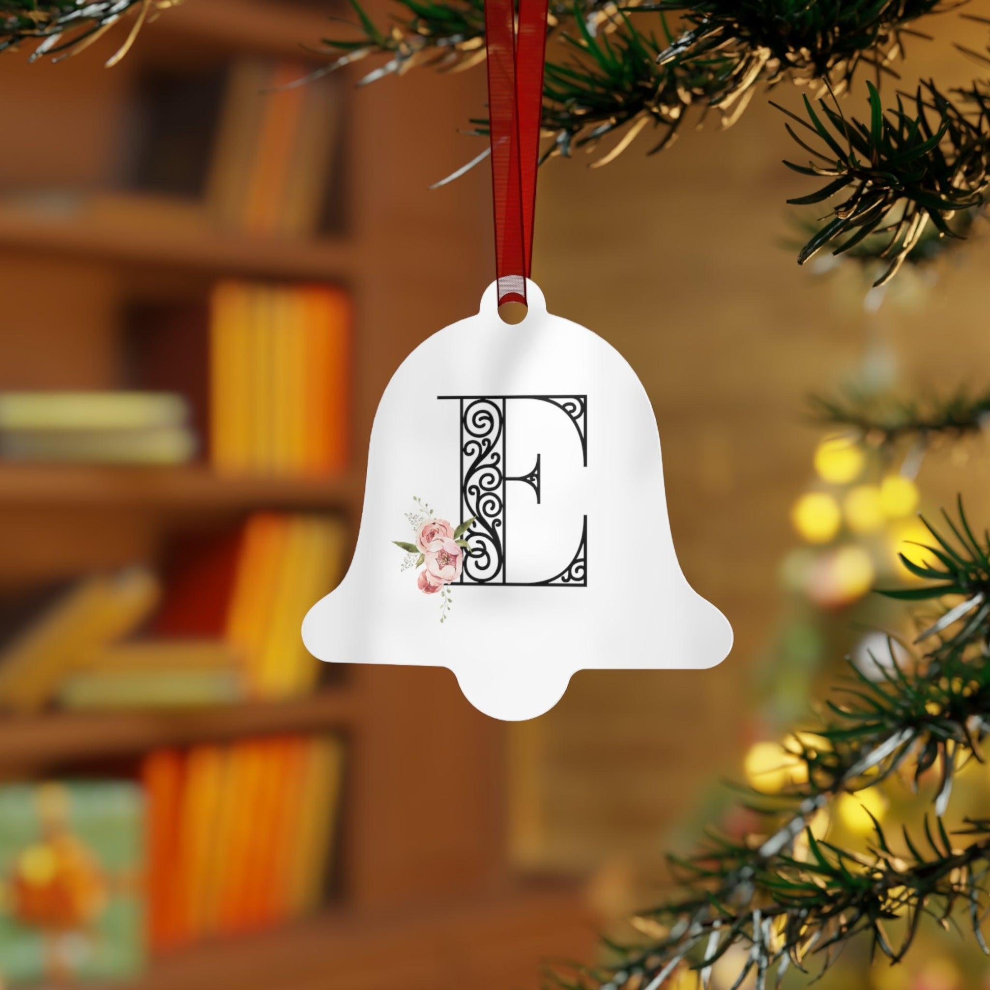 Floral Letters: Letter E - Metal Christmas Ornament - Whippie's