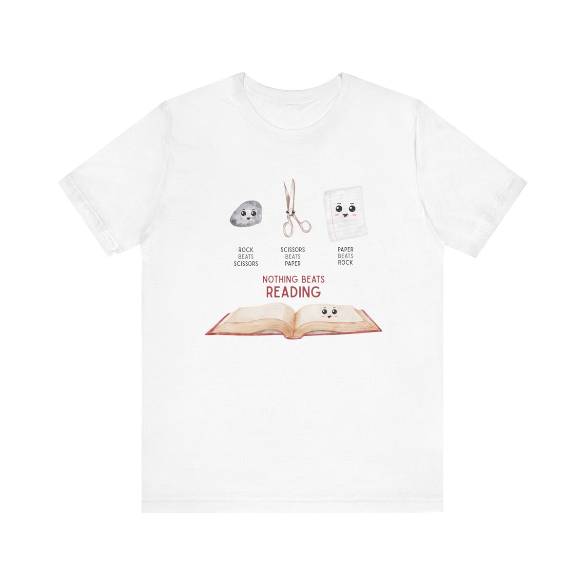 Nothing Beats Reading: Rock, Paper, Book Unisex Tee