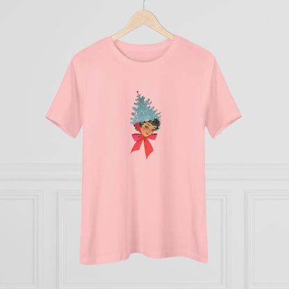 Retro Lady with Tinsel Christmas Tree Hat - Women's Tee - Whippie's