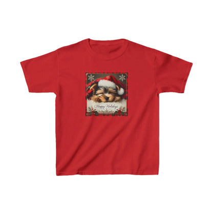 Snoozing Santa's Little Helper: Happy Holidays 🐶 Kids Heavy Cotton™ Tee! - Whippie's
