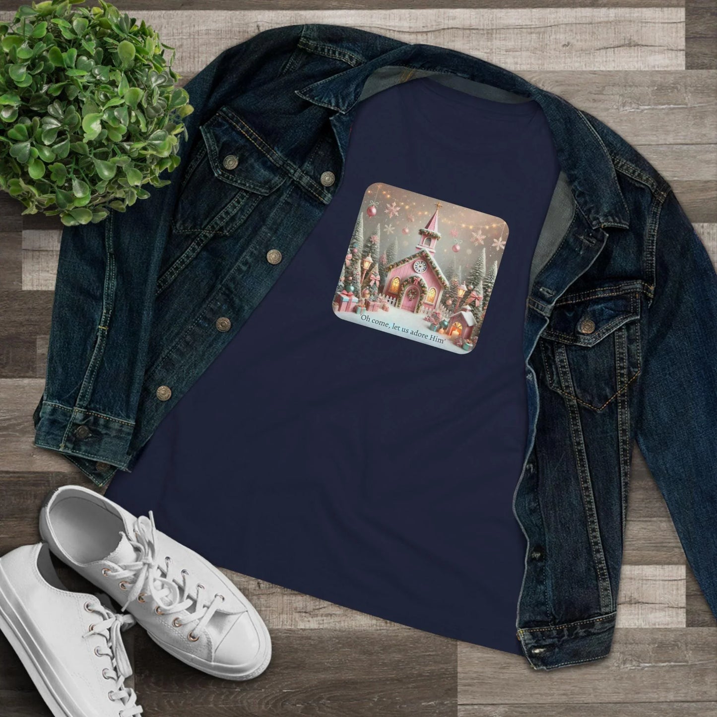 💖🏡 Pink Christmas Village - Oh Come, Let Us Adore Him ✨🎄 - Women's Softstyle Tee - Whippie's