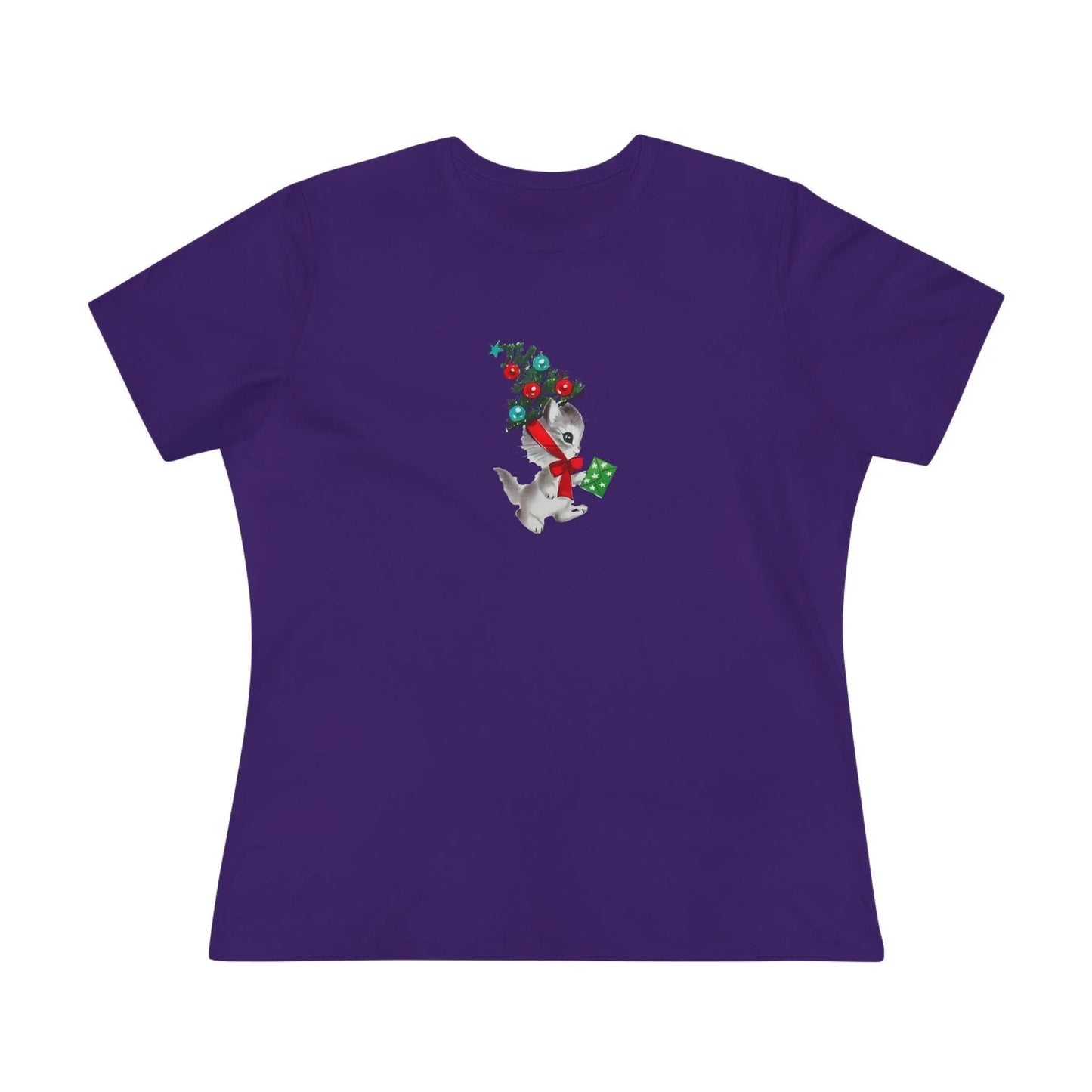 Retro Kittie with Tinsel Christmas Tree Hat - Women's Tee - Whippie's