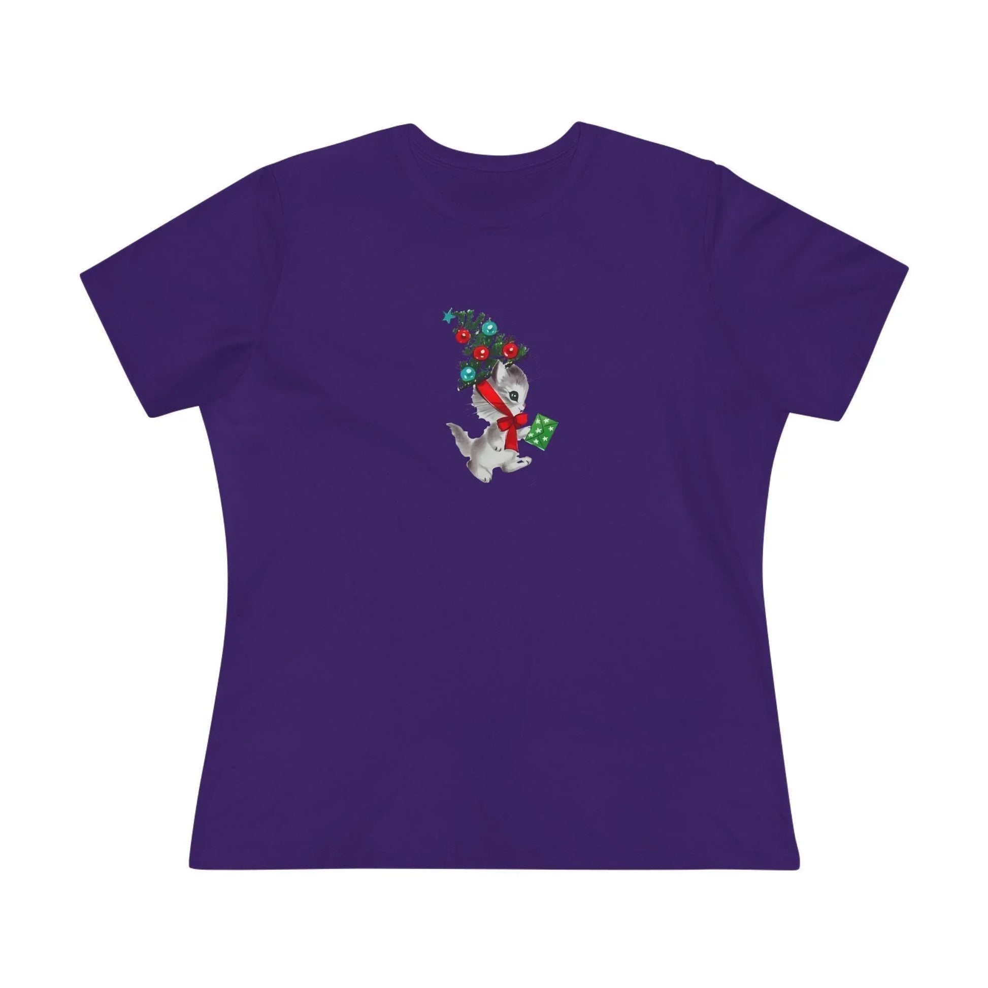 Retro Kittie with Tinsel Christmas Tree Hat - Women's Tee - Whippie's