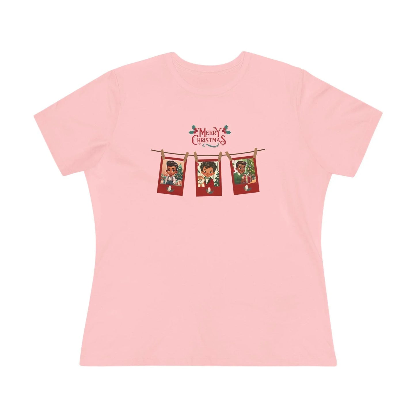 Merry Christmas - Photo Banner - Darker Skin Tone - Women's Softstyle Tee - Whippie's
