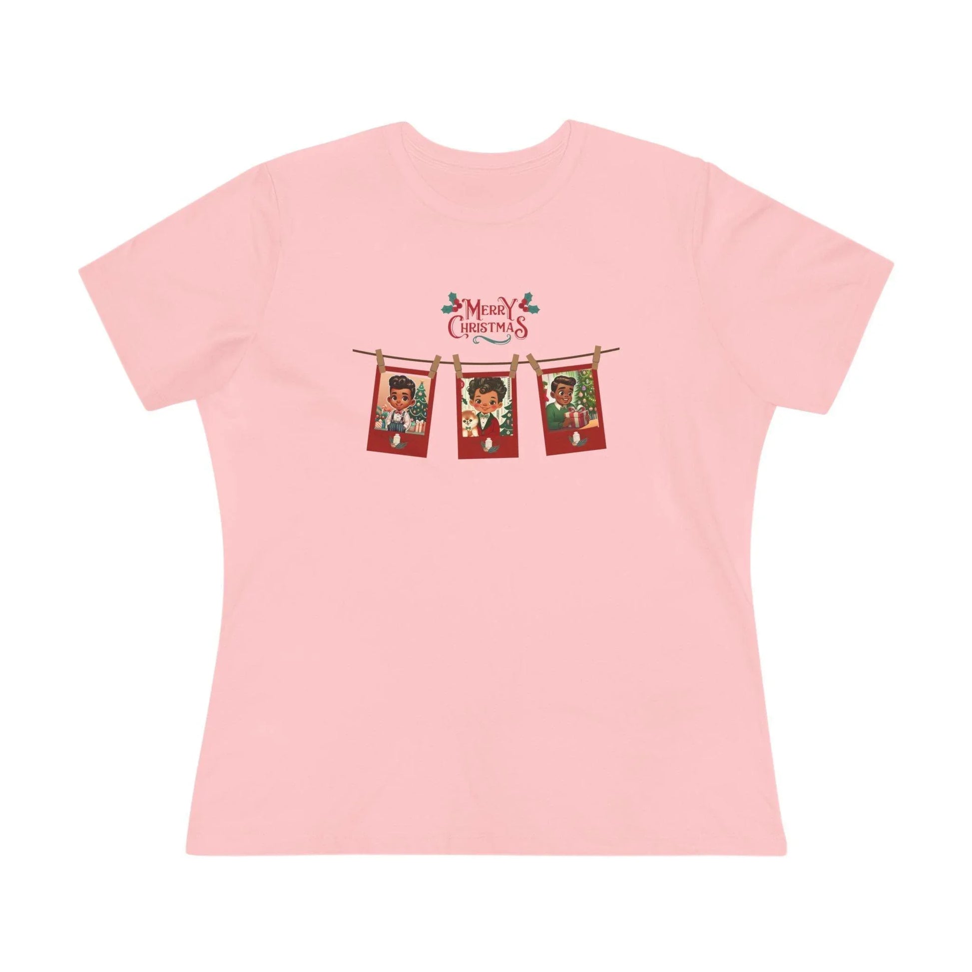 Merry Christmas - Photo Banner - Darker Skin Tone - Women's Softstyle Tee - Whippie's