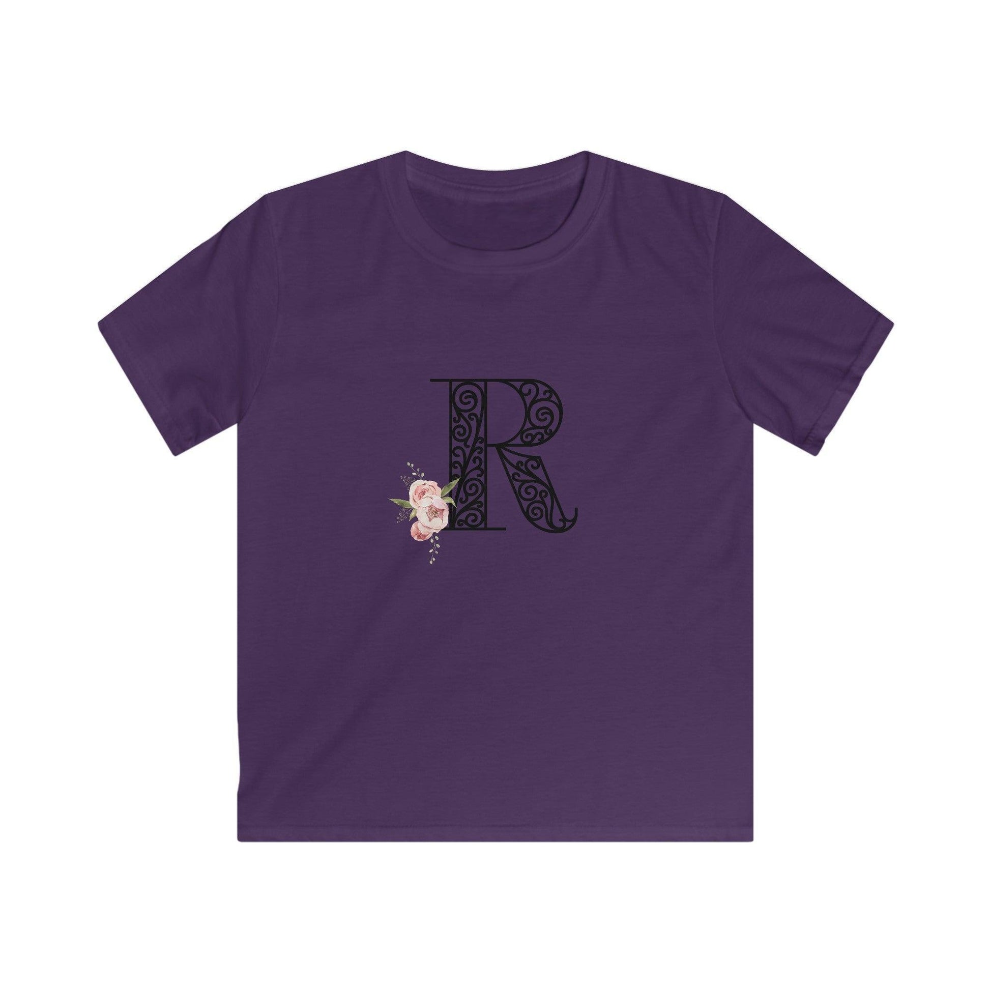 Floral Letters: Letter R - Kids Softstyle Tee - Whippie's