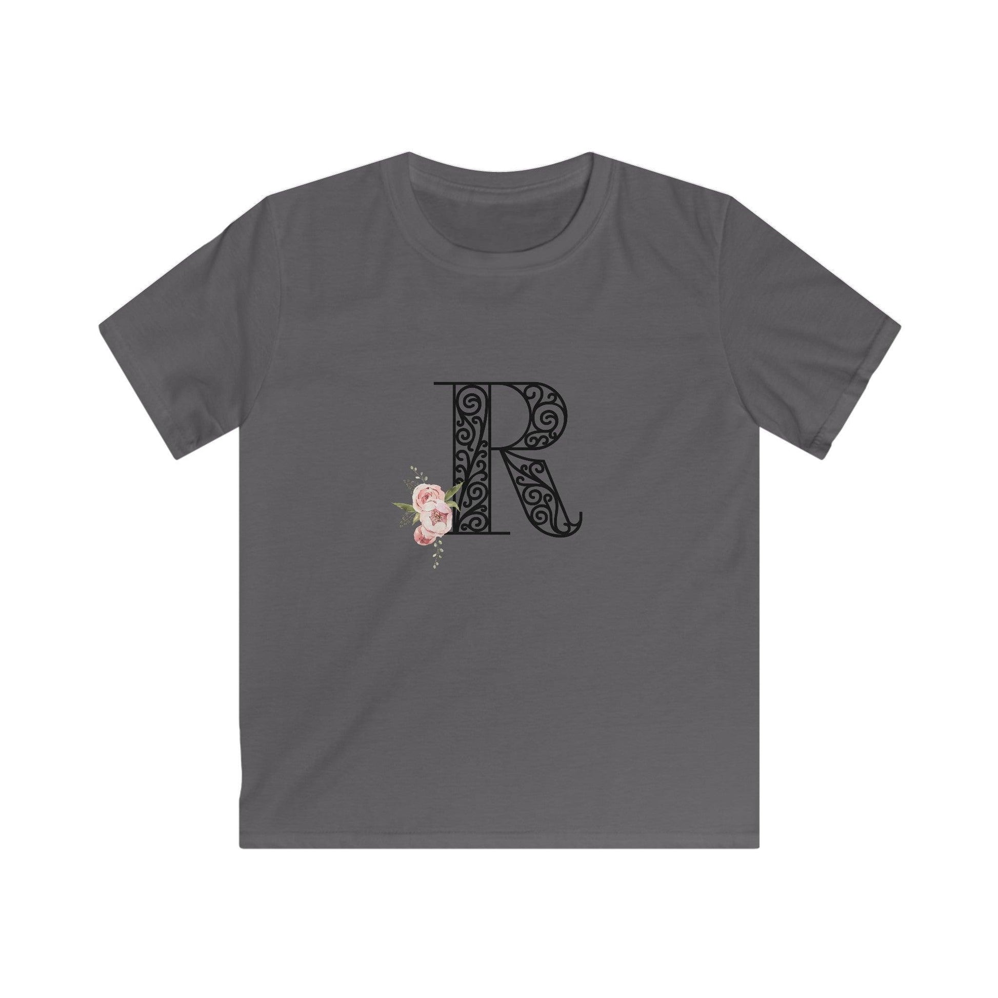 Floral Letters: Letter R - Kids Softstyle Tee - Whippie's
