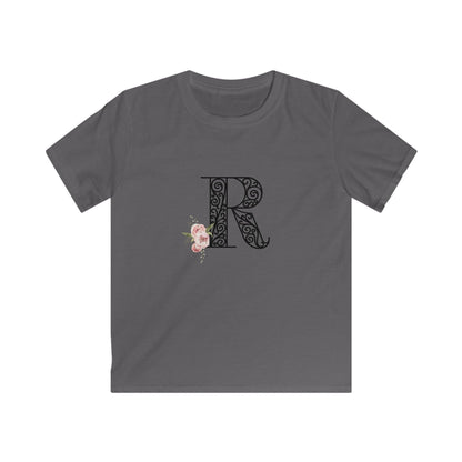 Floral Letters: Letter R - Kids Softstyle Tee - Whippie's