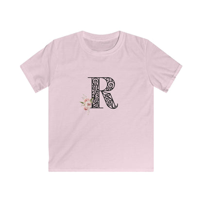 Floral Letters: Letter R - Kids Softstyle Tee - Whippie's