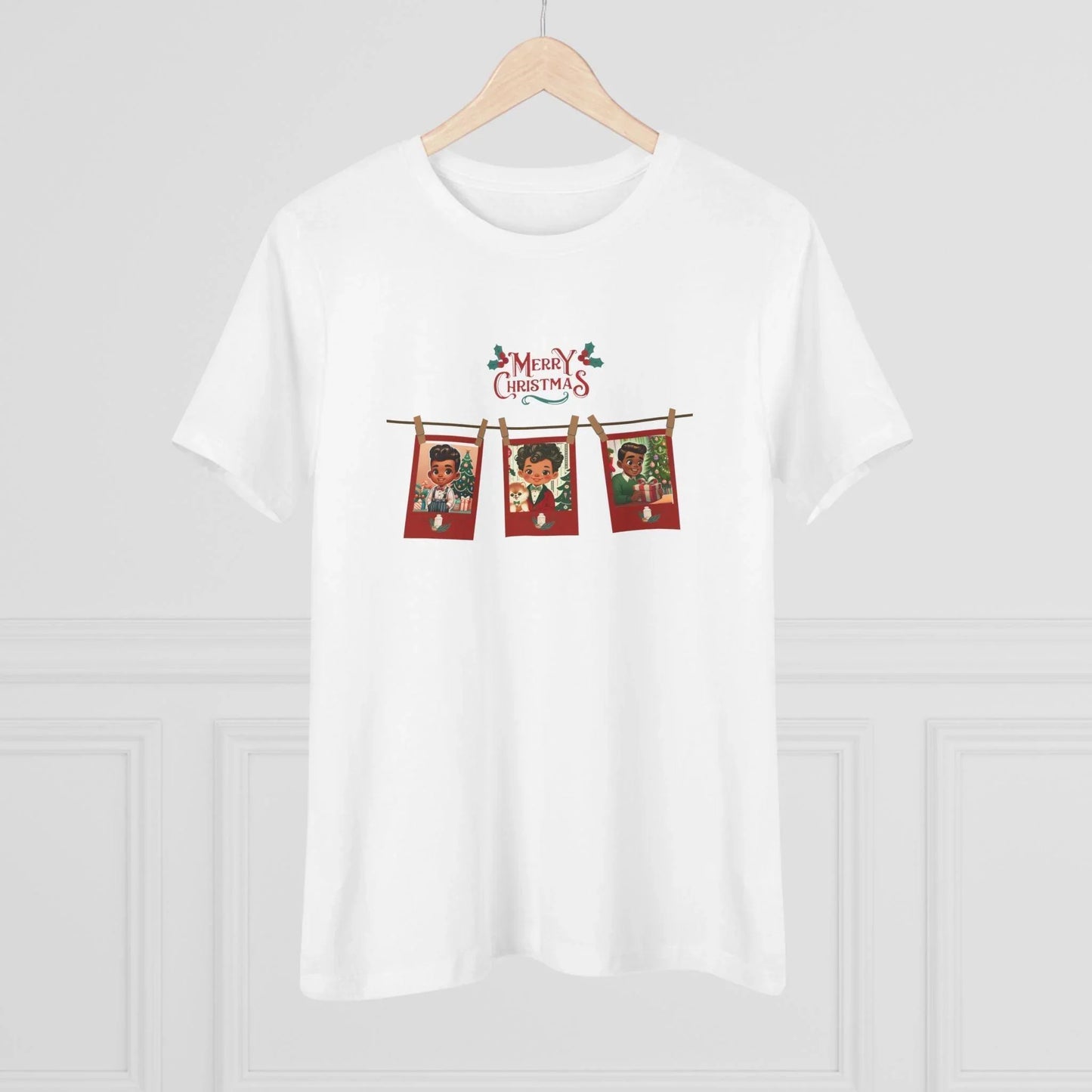 Merry Christmas - Photo Banner - Darker Skin Tone - Women's Softstyle Tee - Whippie's