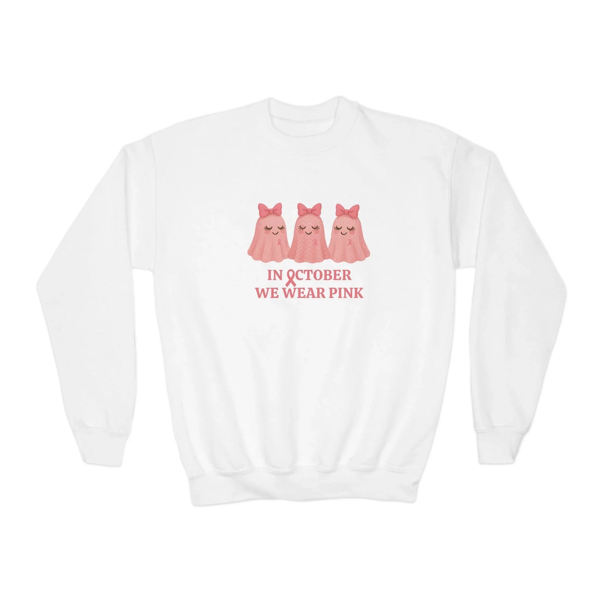 In October We Wear Pink: Cute Ghost Youth Crewneck - Whippie's