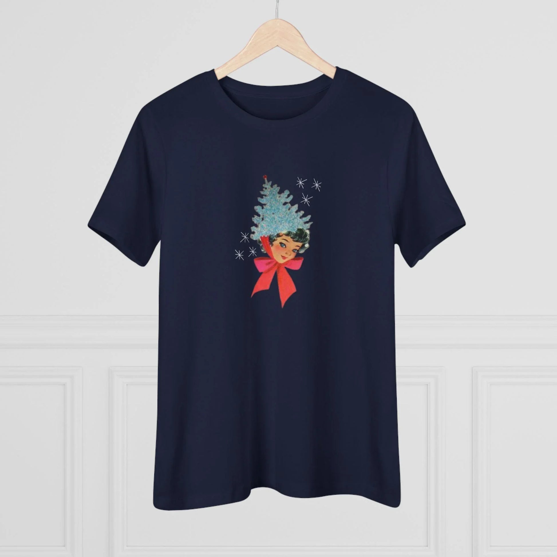 Retro Lady with Tinsel Christmas Tree Hat - Women's Tee - Whippie's