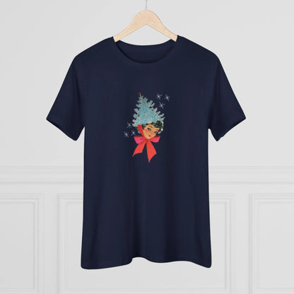 Retro Lady with Tinsel Christmas Tree Hat - Women's Tee - Whippie's