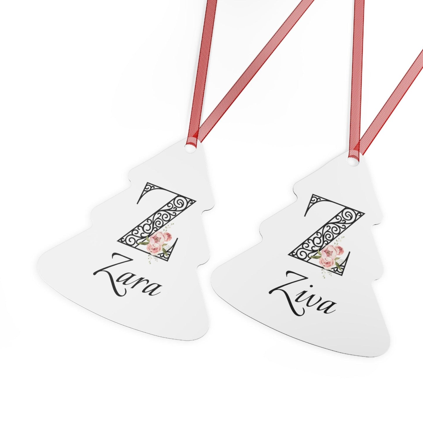 Floral Letters: Letter Z - Peony Metal Christmas Ornament - Personalizable - Whippie's