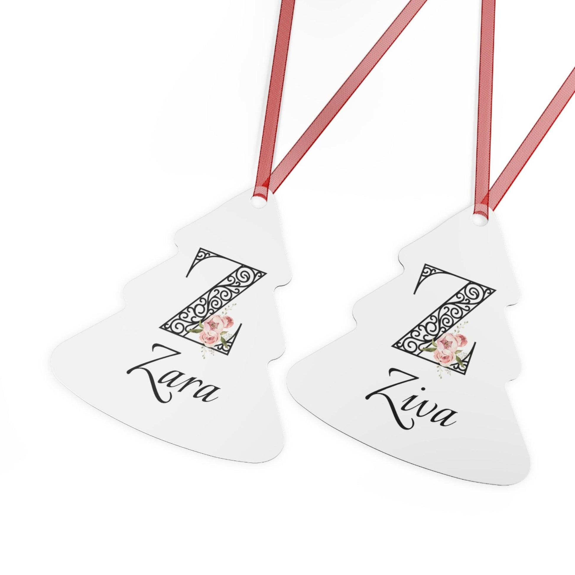 Floral Letters: Letter Z - Peony Metal Christmas Ornament - Personalizable - Whippie's