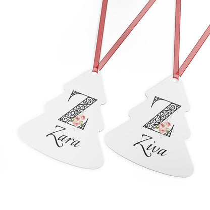 Floral Letters: Letter Z - Peony Metal Christmas Ornament - Personalizable - Whippie's
