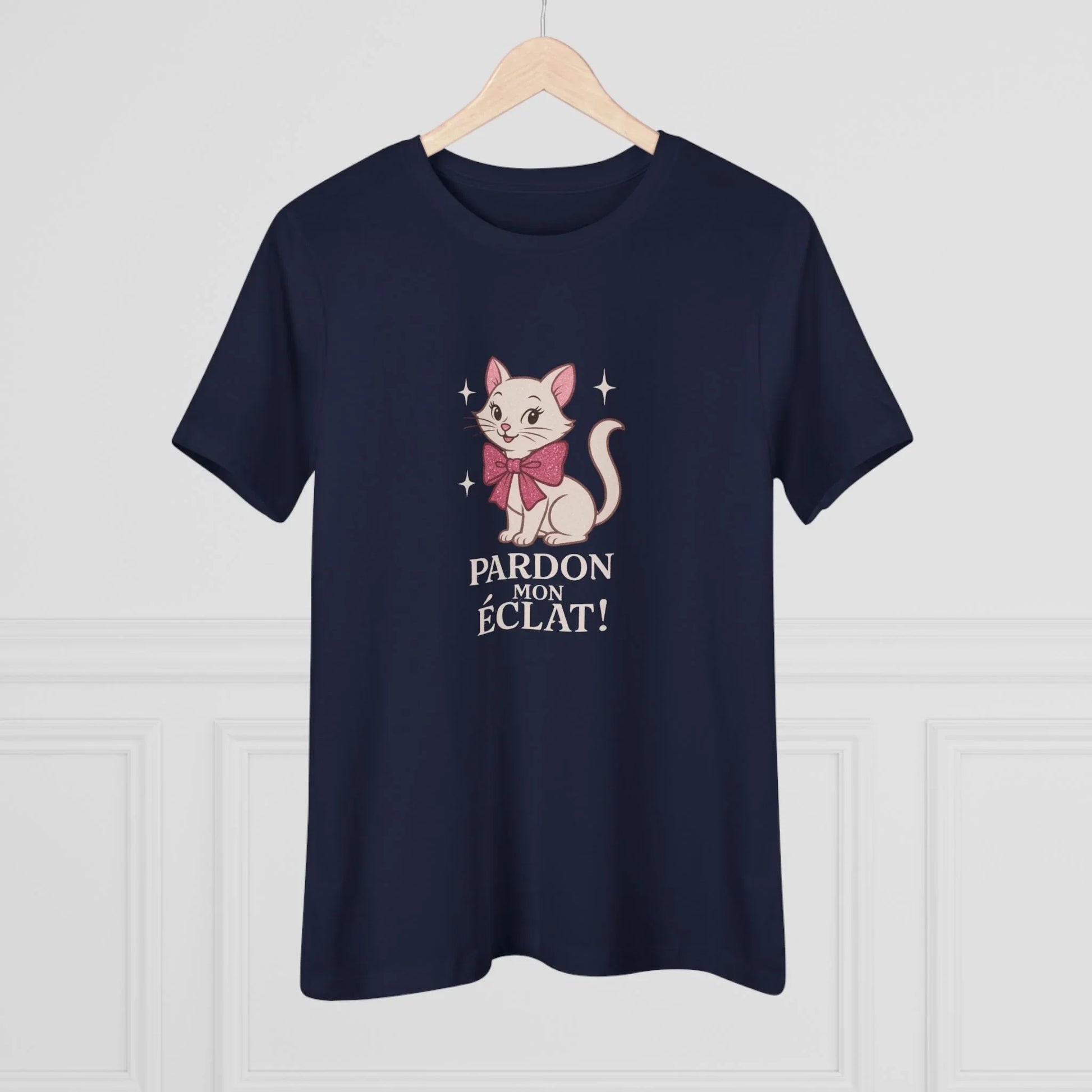 Pardon Mon Éclat White Sparkly Cat with Pink Bow Women's Tee - Whippie's