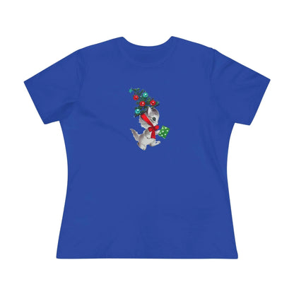 Kittie with Christmas Tree Hat and Card - Women's Softstyle Tee - Whippie's