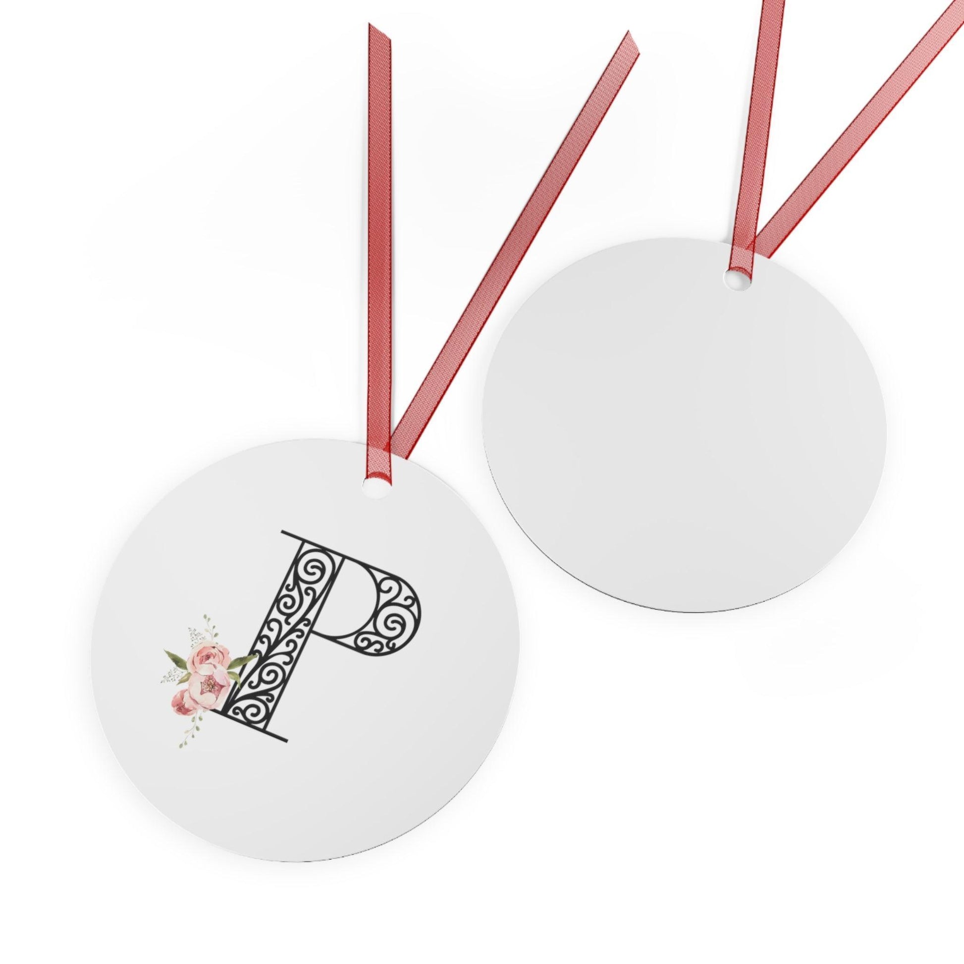Floral Letters: Letter P - Metal Christmas Ornament - Whippie's