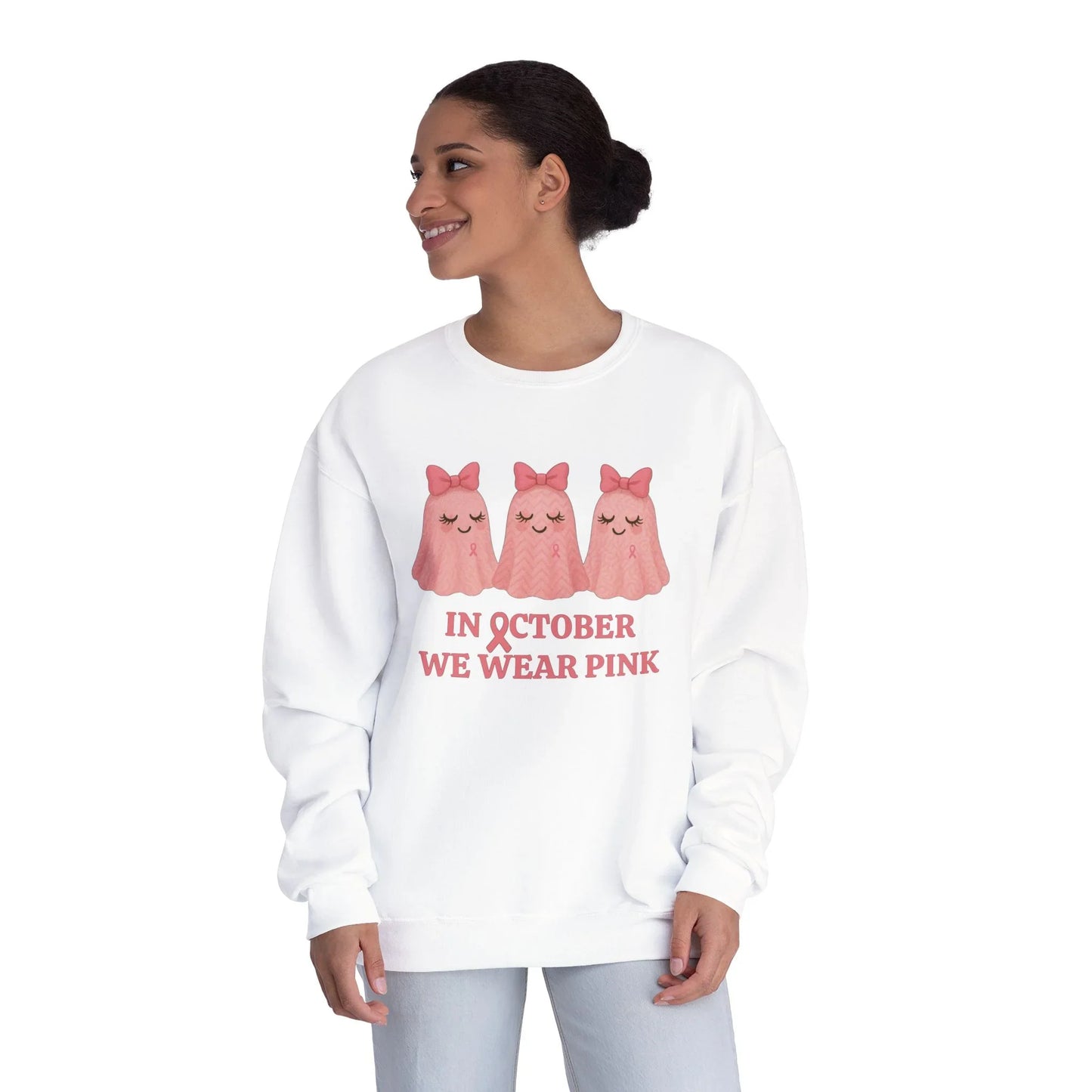 In October We Wear Pink: Cute Ghost Unisex Crewneck Sweatshirt - Whippie's