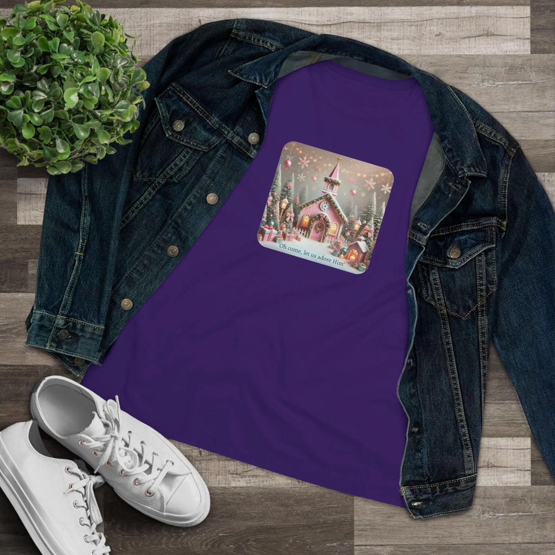 💖🏡 Pink Christmas Village - Oh Come, Let Us Adore Him ✨🎄 - Women's Softstyle Tee - Whippie's