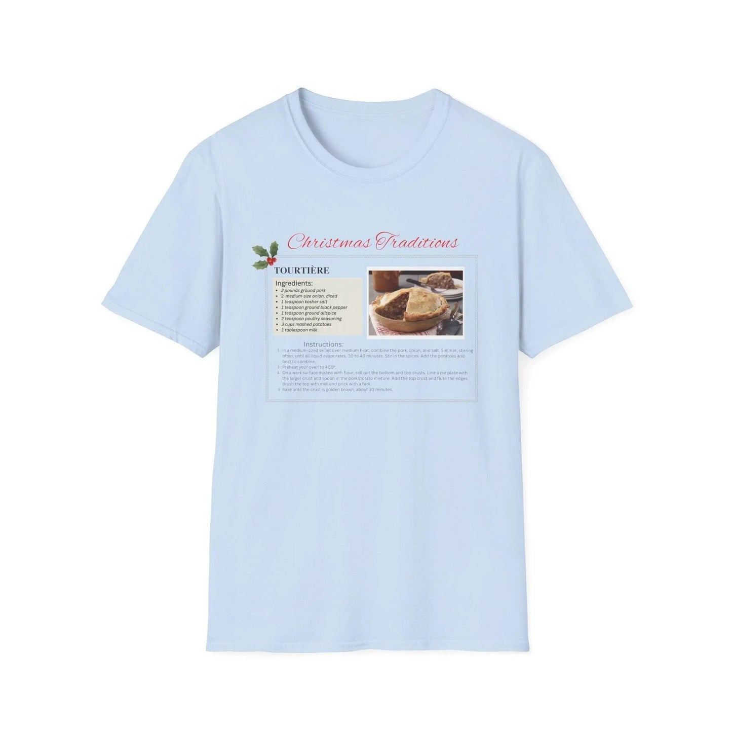 Tourtière Recipe Card - Unisex T-Shirt - French Canadian Christmas Traditions! 🎄 - Whippie's