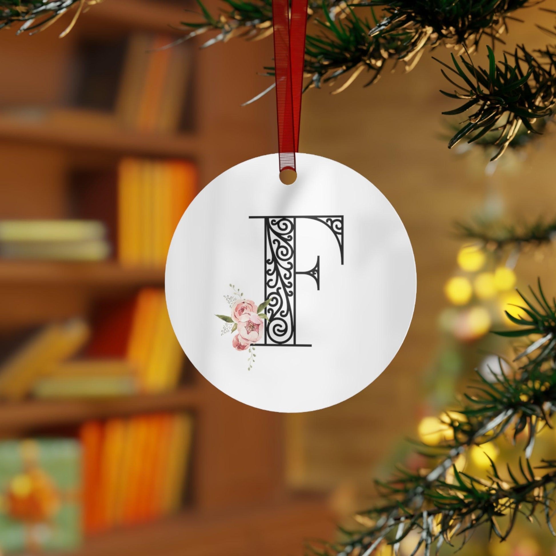 Floral Letters: Letter F - Metal Christmas Ornament - Whippie's
