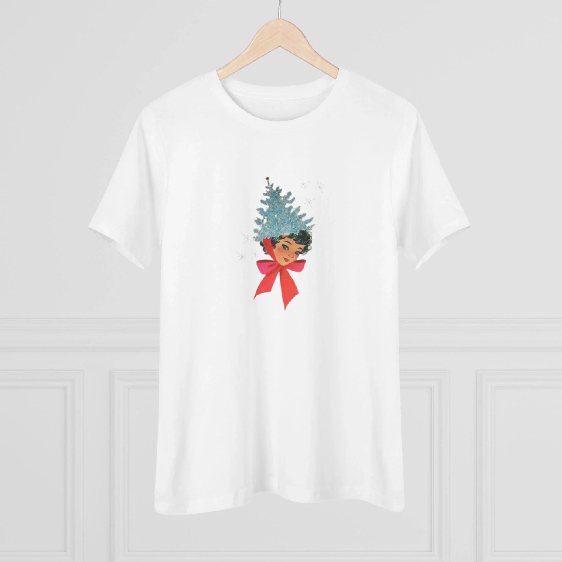 Retro Lady with Tinsel Christmas Tree Hat - Women's Tee - Whippie's