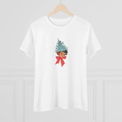 Retro Lady with Tinsel Christmas Tree Hat - Women's Tee - Whippie's
