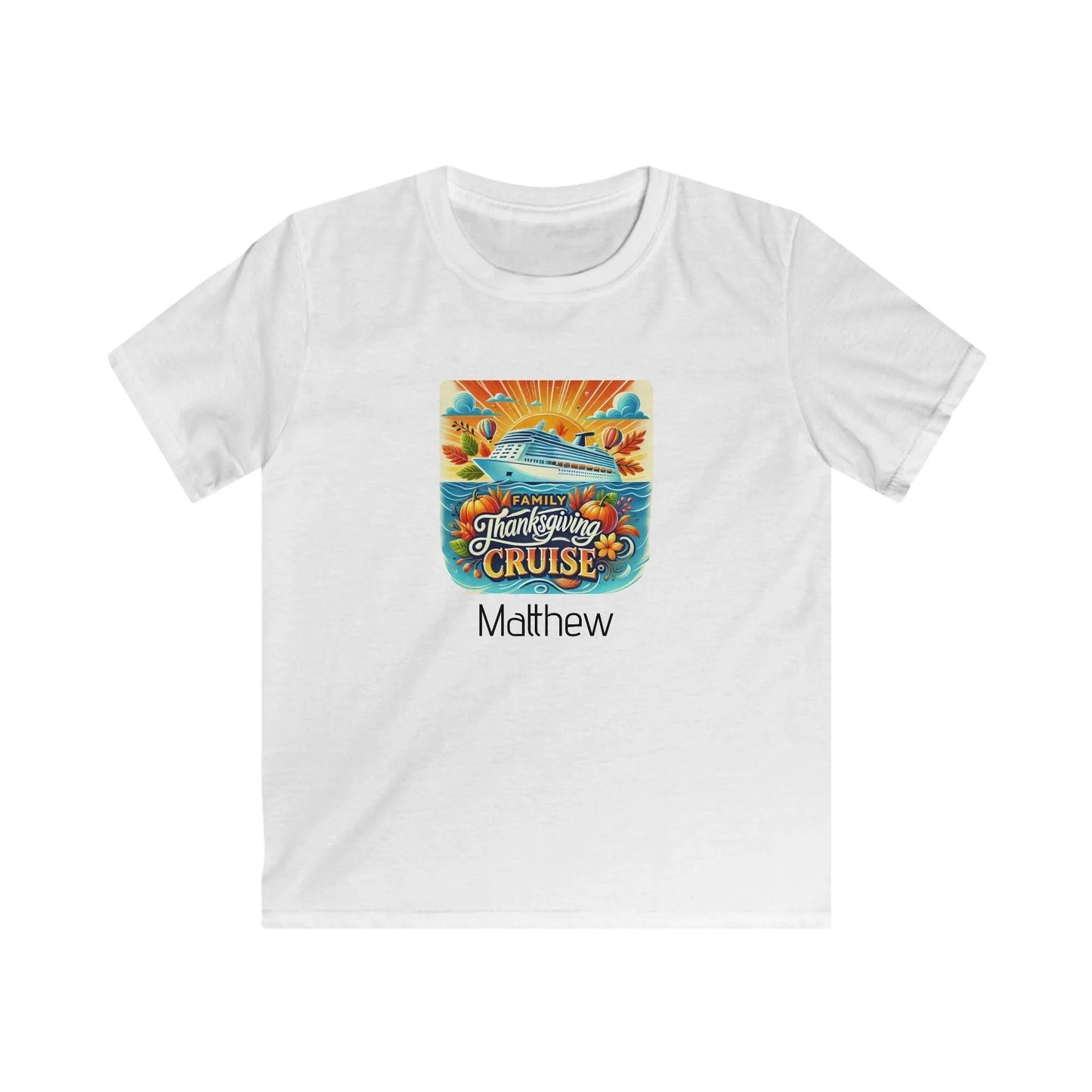 Family Thanksgiving Cruise - Kids Softstyle Tee - Personalizable - Whippie's