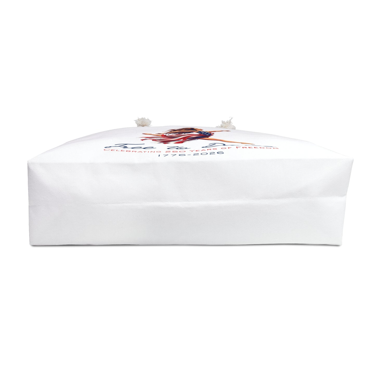 White tote bag bottom with Free to Dance  Celebrating 250 Years of Freedom 1776-2026 design.