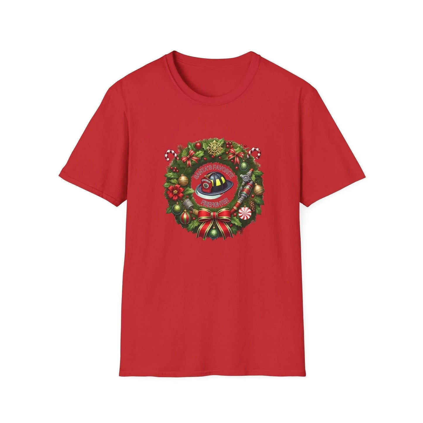 Santa's Favorite Firefighter - Wreath - Unisex Tee 🔥🎅 - Whippie's
