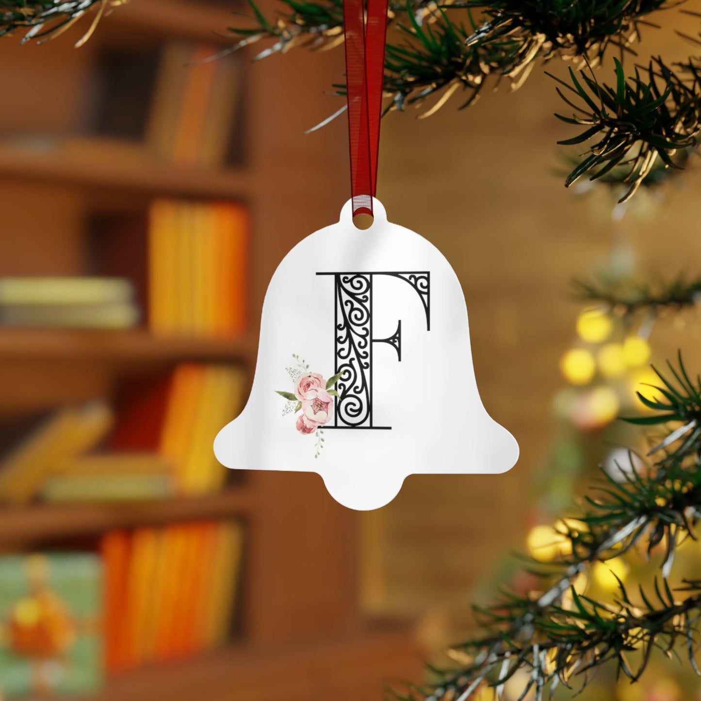 Floral Letters: Letter F - Metal Christmas Ornament - Whippie's