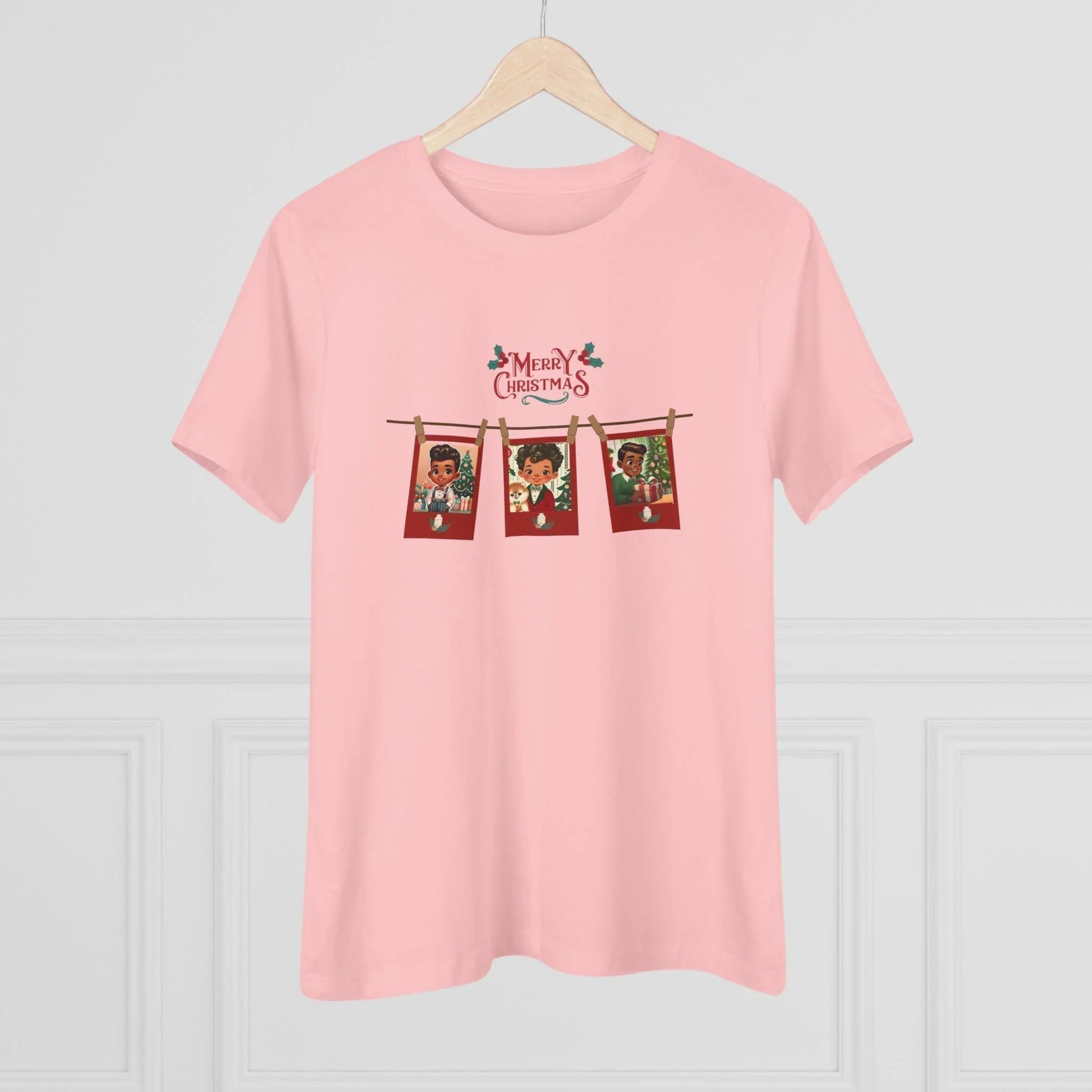 Merry Christmas - Photo Banner - Darker Skin Tone - Women's Softstyle Tee - Whippie's