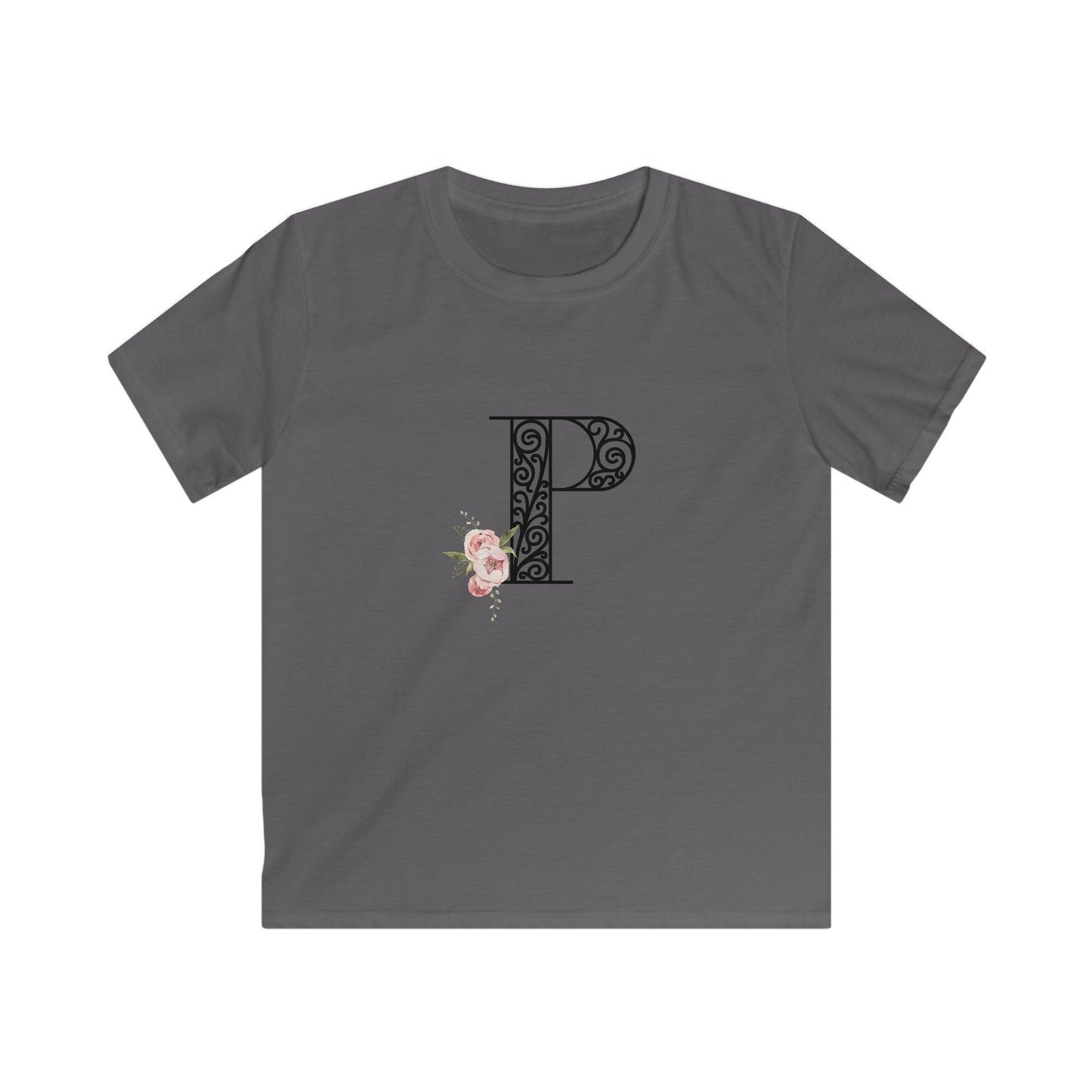Floral Letters: Letter P - Kids Softstyle Tee - Whippie's