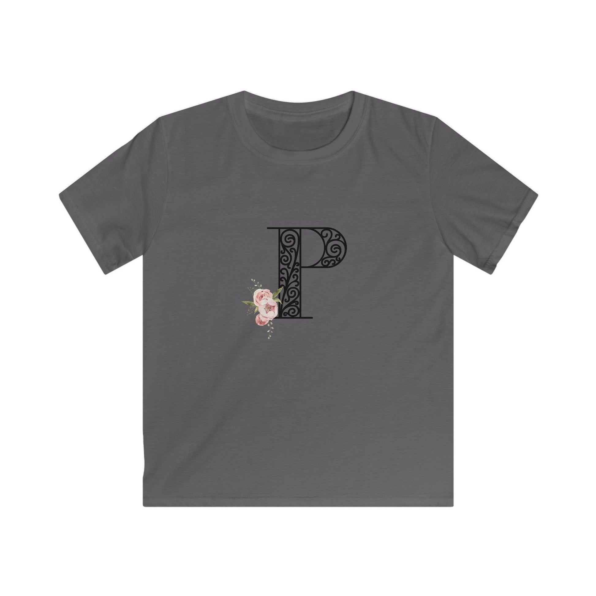 Floral Letters: Letter P - Kids Softstyle Tee - Whippie's