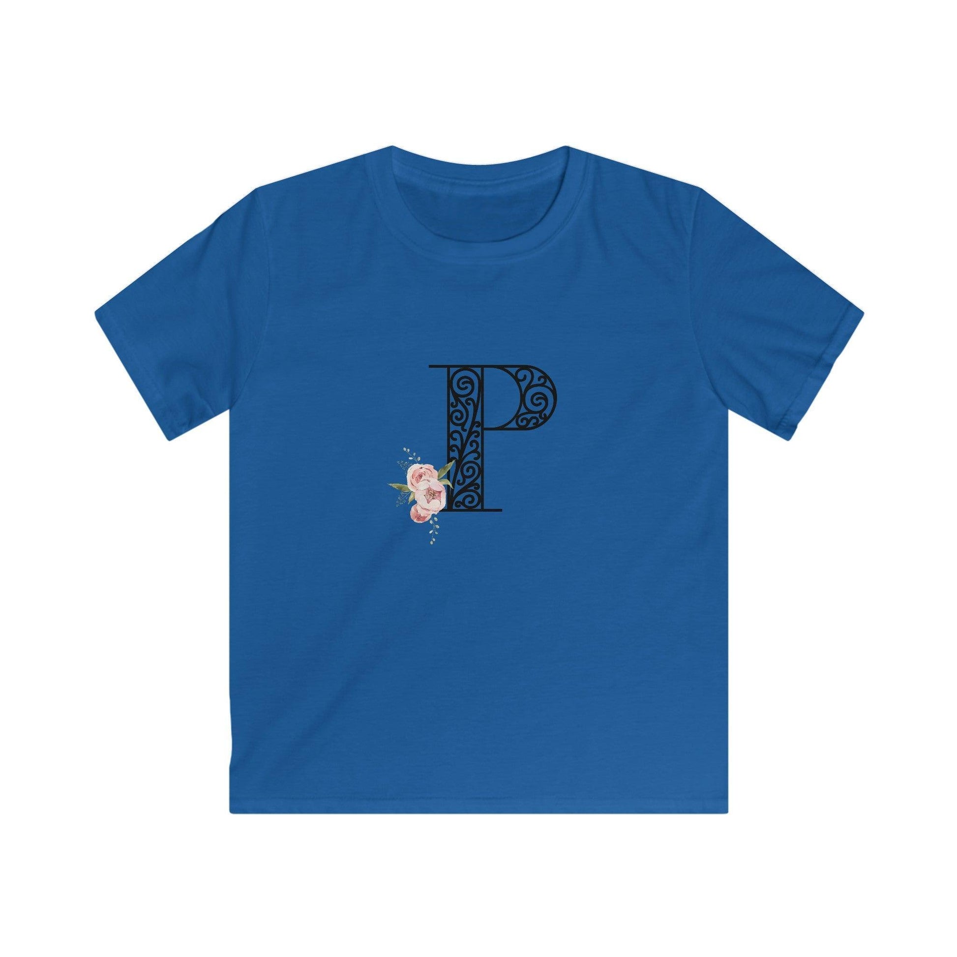 Floral Letters: Letter P - Kids Softstyle Tee - Whippie's