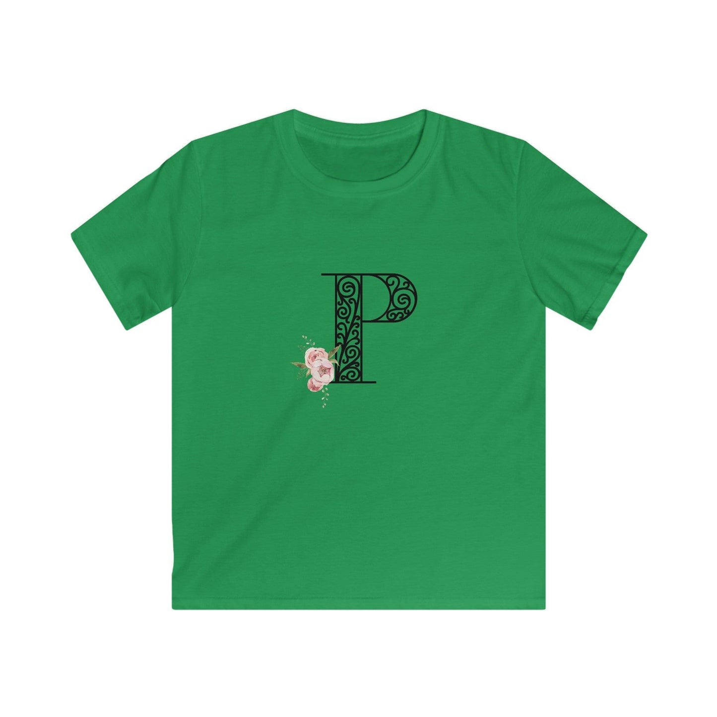 Floral Letters: Letter P - Kids Softstyle Tee - Whippie's