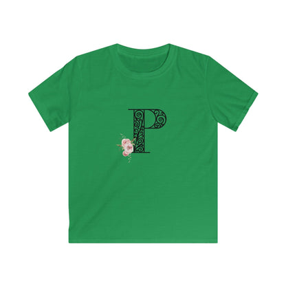 Floral Letters: Letter P - Kids Softstyle Tee - Whippie's
