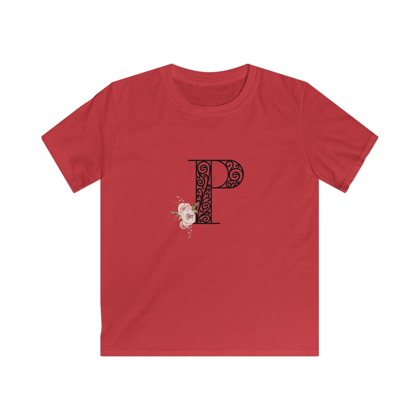 Floral Letters: Letter P - Kids Softstyle Tee - Whippie's
