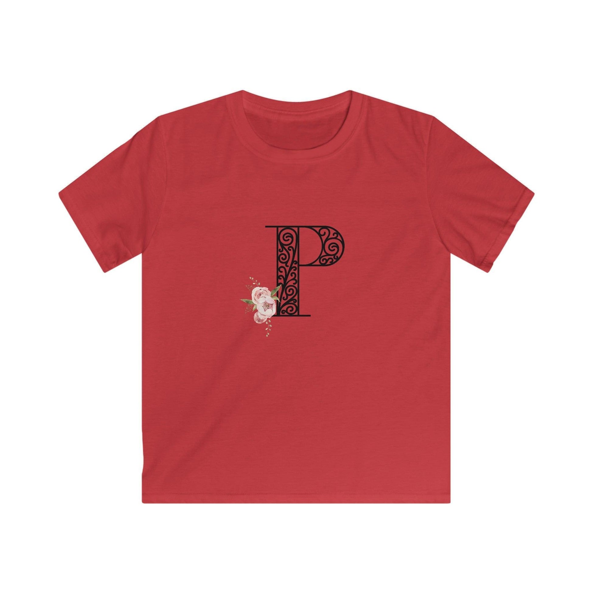 Floral Letters: Letter P - Kids Softstyle Tee - Whippie's