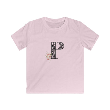 Floral Letters: Letter P - Kids Softstyle Tee - Whippie's