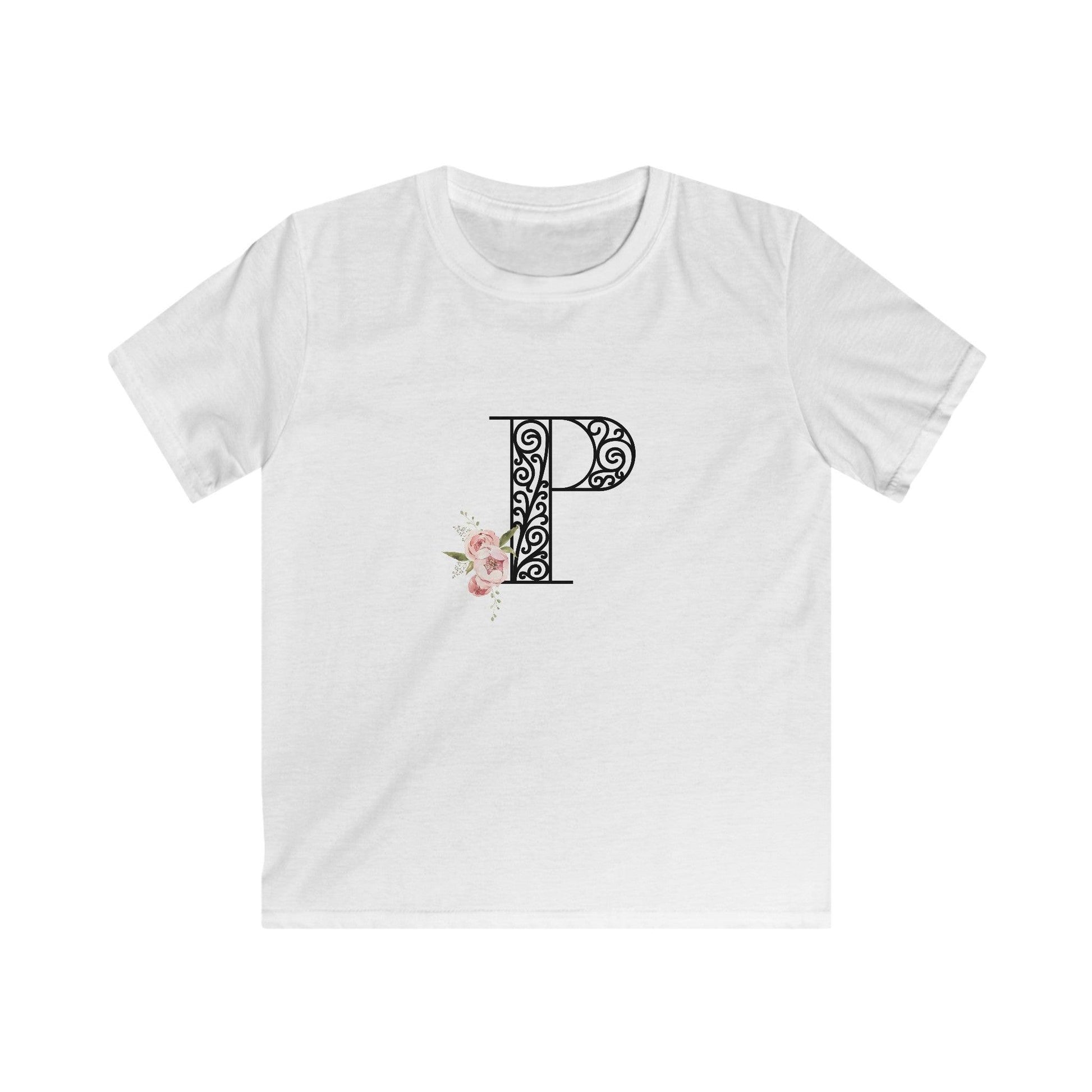 Floral Letters: Letter P - Kids Softstyle Tee - Whippie's