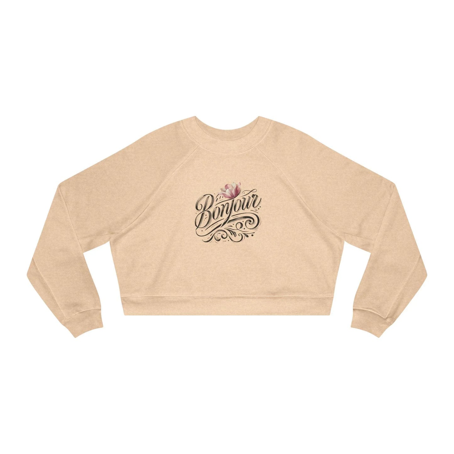 Bonjour! Cropped Fleece Pullover 🌷✨ Women's Cozy Sweatshirt 💖 - Whippie's